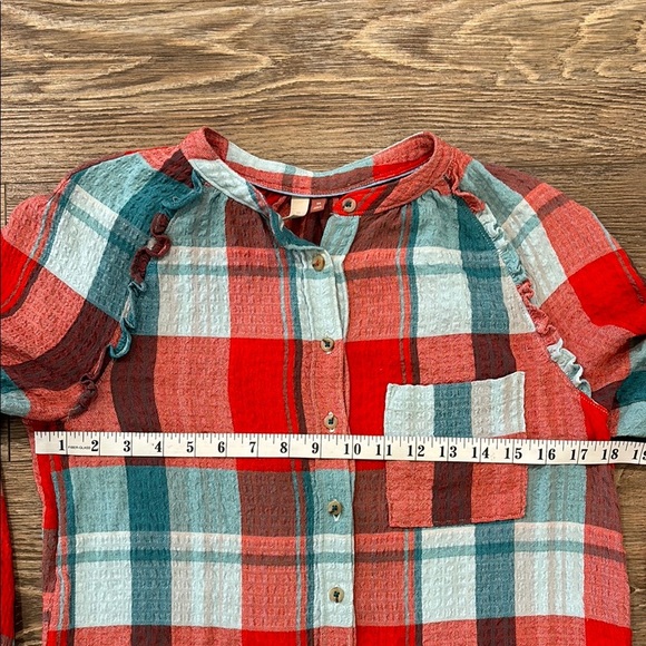 Pilcro Anthropologie Womens XS Breezy Red Blue Oversized Plaid Button Down Shirt - Picture 8 of 10